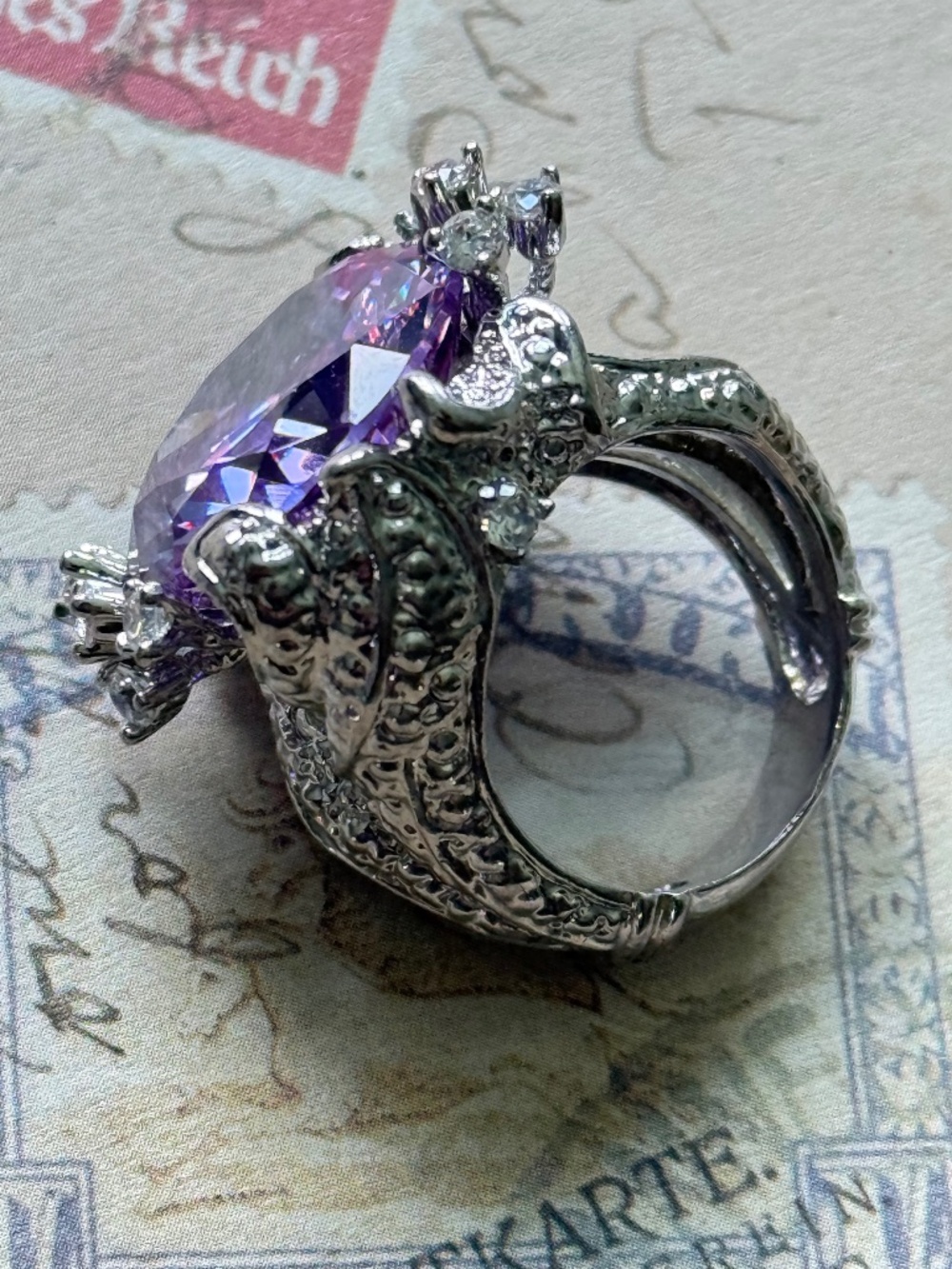 Ornate Purple Cocktail Ring High-Profile Avant Gard (7)